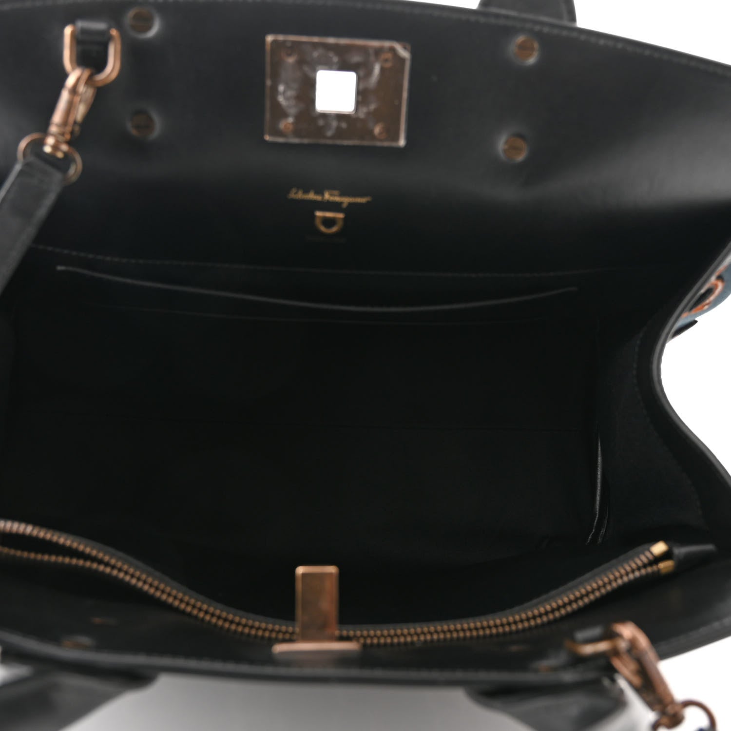 Salvatore Ferragamo Embroidered Canvas Calfskin The Studio Bag Navy Black 5 of 9