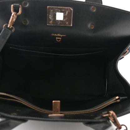 Salvatore Ferragamo Embroidered Canvas Calfskin The Studio Bag Navy Black 5 of 9