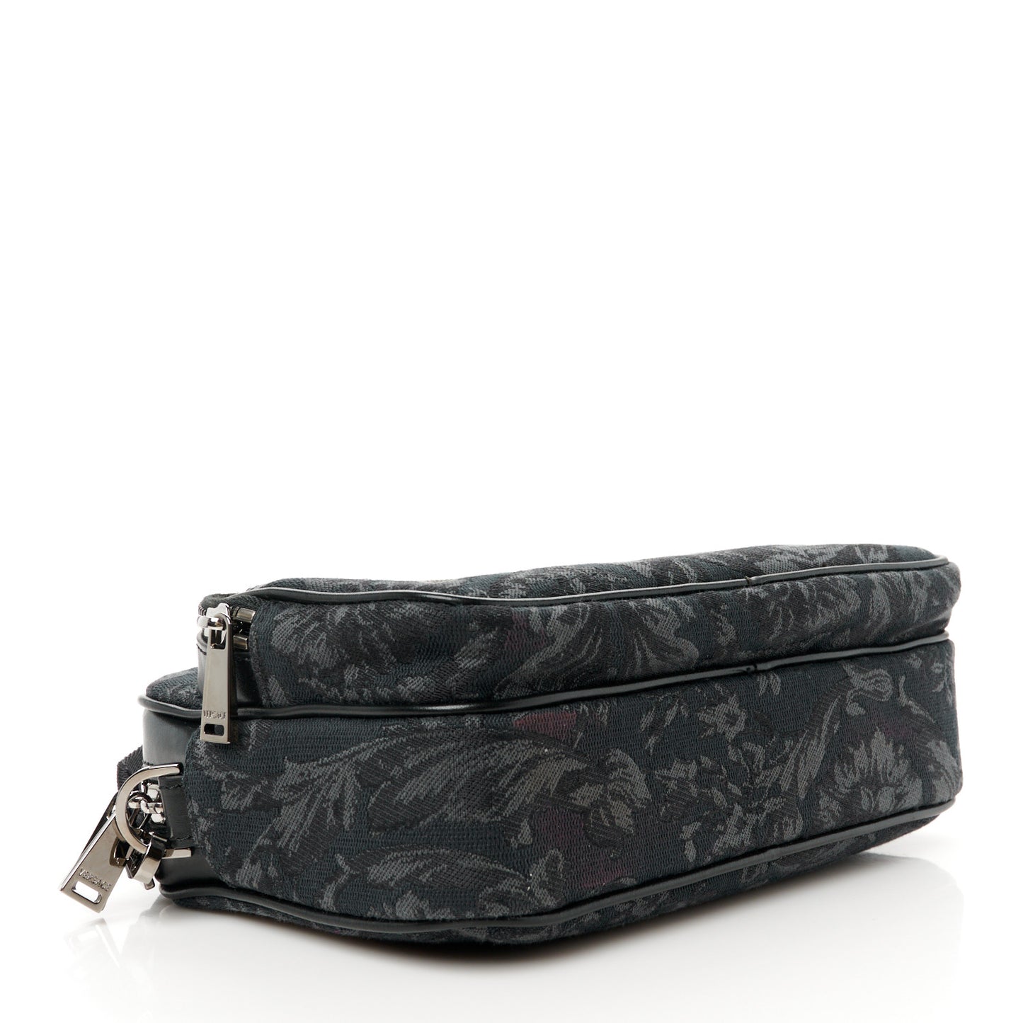 Fabric Jacquard Calfskin Barocco Messenger Crossbody Bag Black