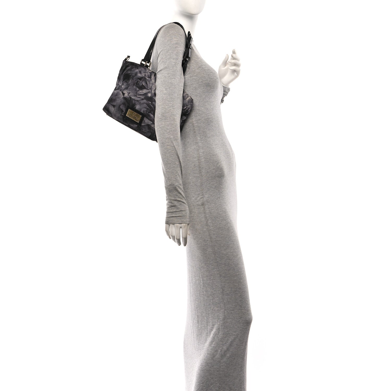 Valentino Garavani Nylon Small Floral Tote Black Grey 2 of 10