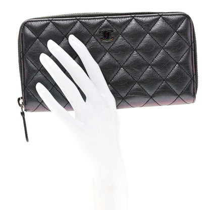 Chanel Iridescent Goatskin Quilted Large Zip Around Wallet Purple 2 of 9