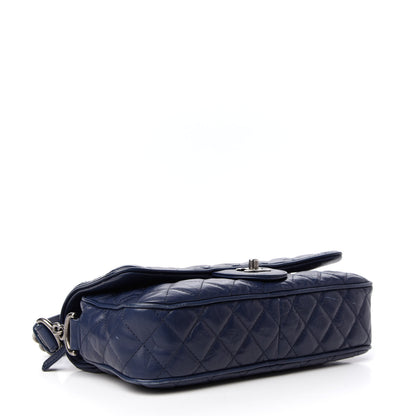 Chanel Aged Calfskin Quilted Medium Chain Detail Flap Navy Blue 3 of 15