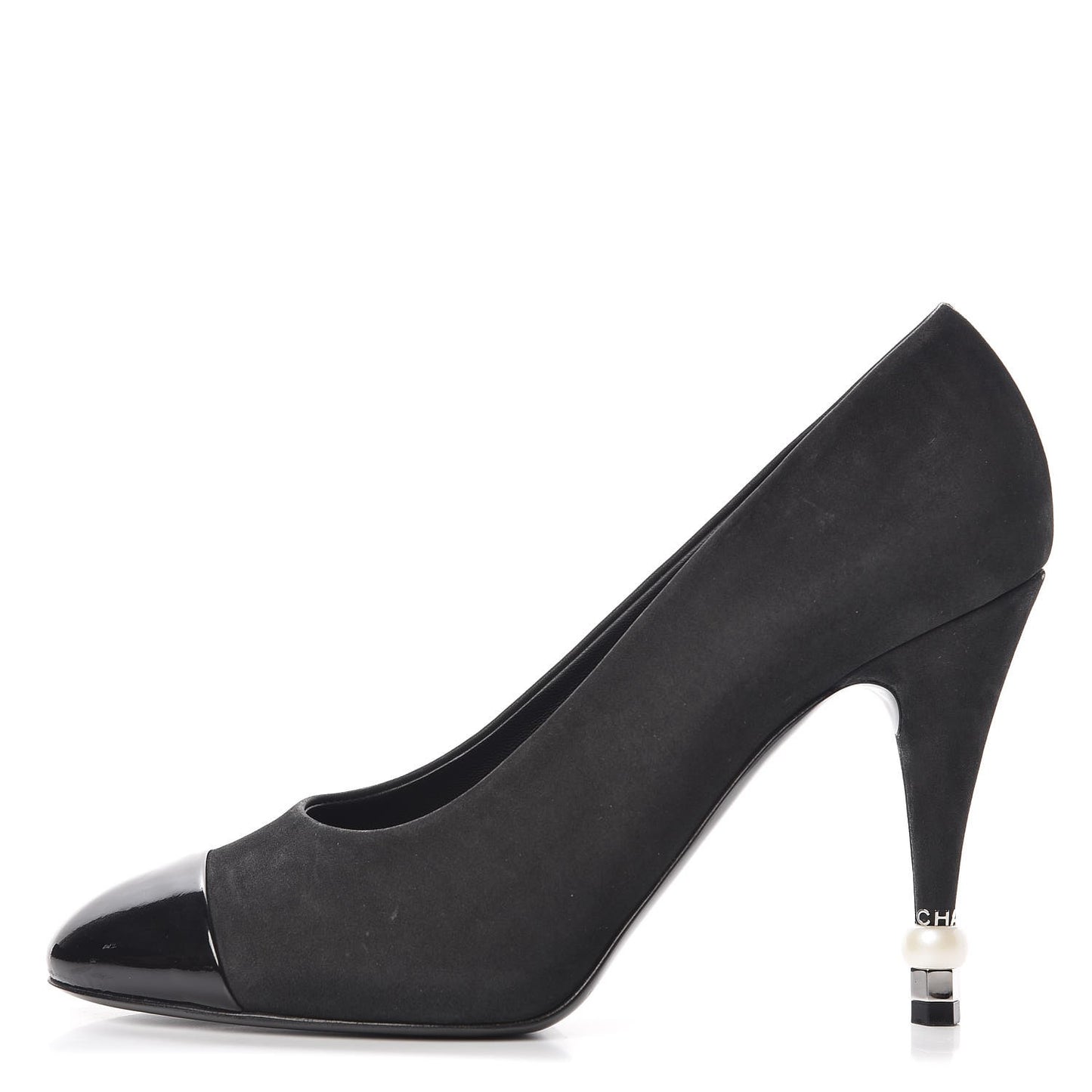 Suede Calfskin Patent Cap Toe CC Pumps 40 Black