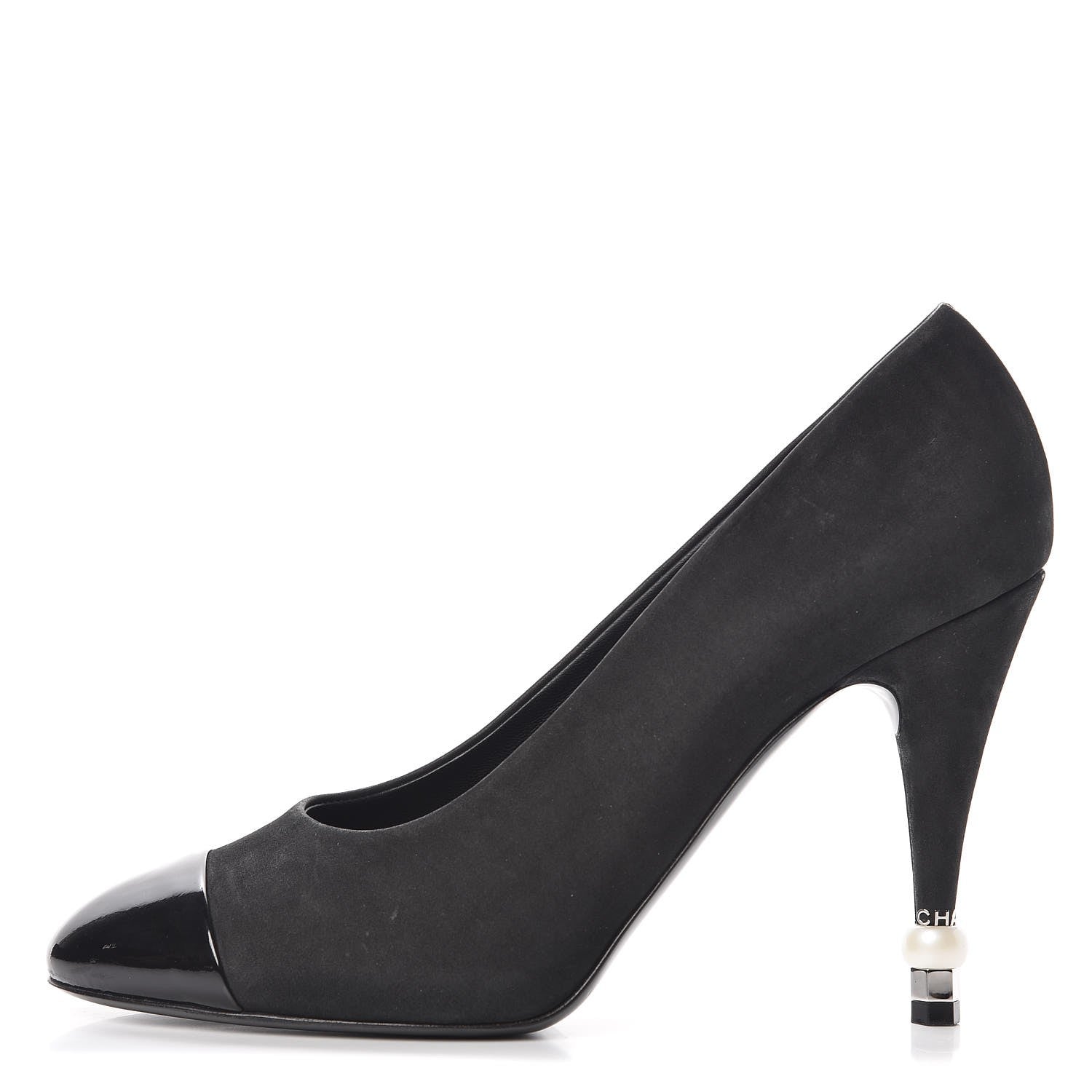 Chanel Suede Calfskin Patent Cap Toe CC Pumps 40 Black 1 of 11