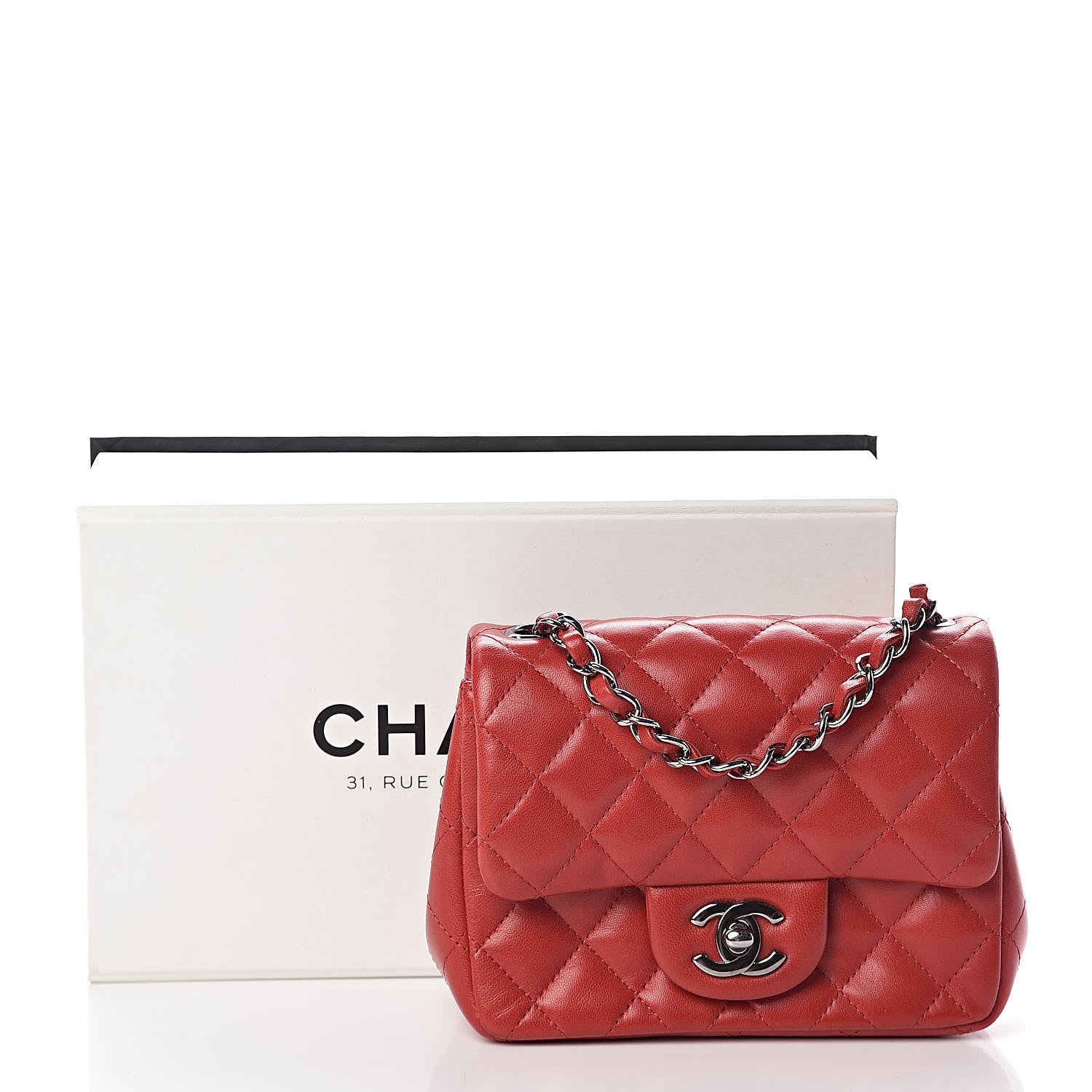 Chanel Lambskin Quilted Mini Square Flap Dark Red 11 of 11