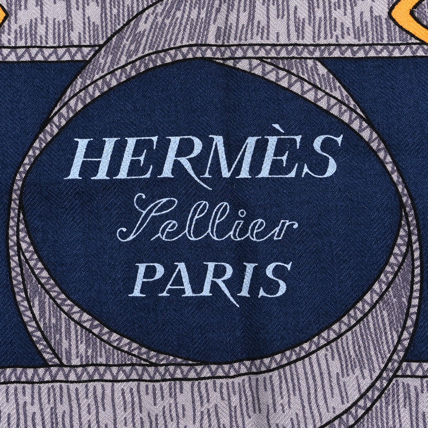 Hermes Cashmere Silk Eperon D'Or Shawl 140 Marine Miel Gris 2 of 6