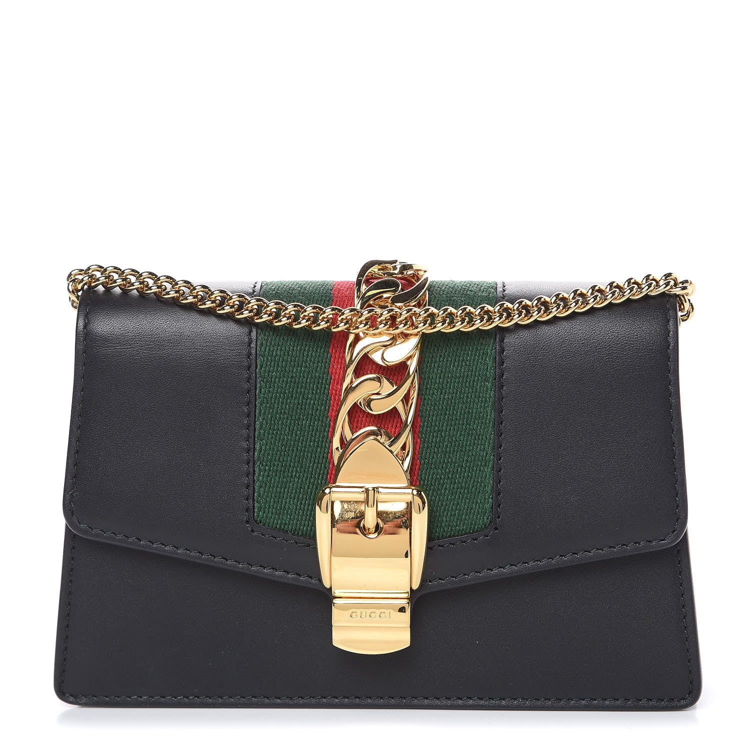 Gucci Calfskin Super Mini Sylvie Chain Shoulder Bag Black 1 of 13