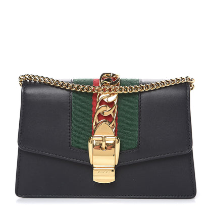 Gucci Calfskin Super Mini Sylvie Chain Shoulder Bag Black 1 of 13