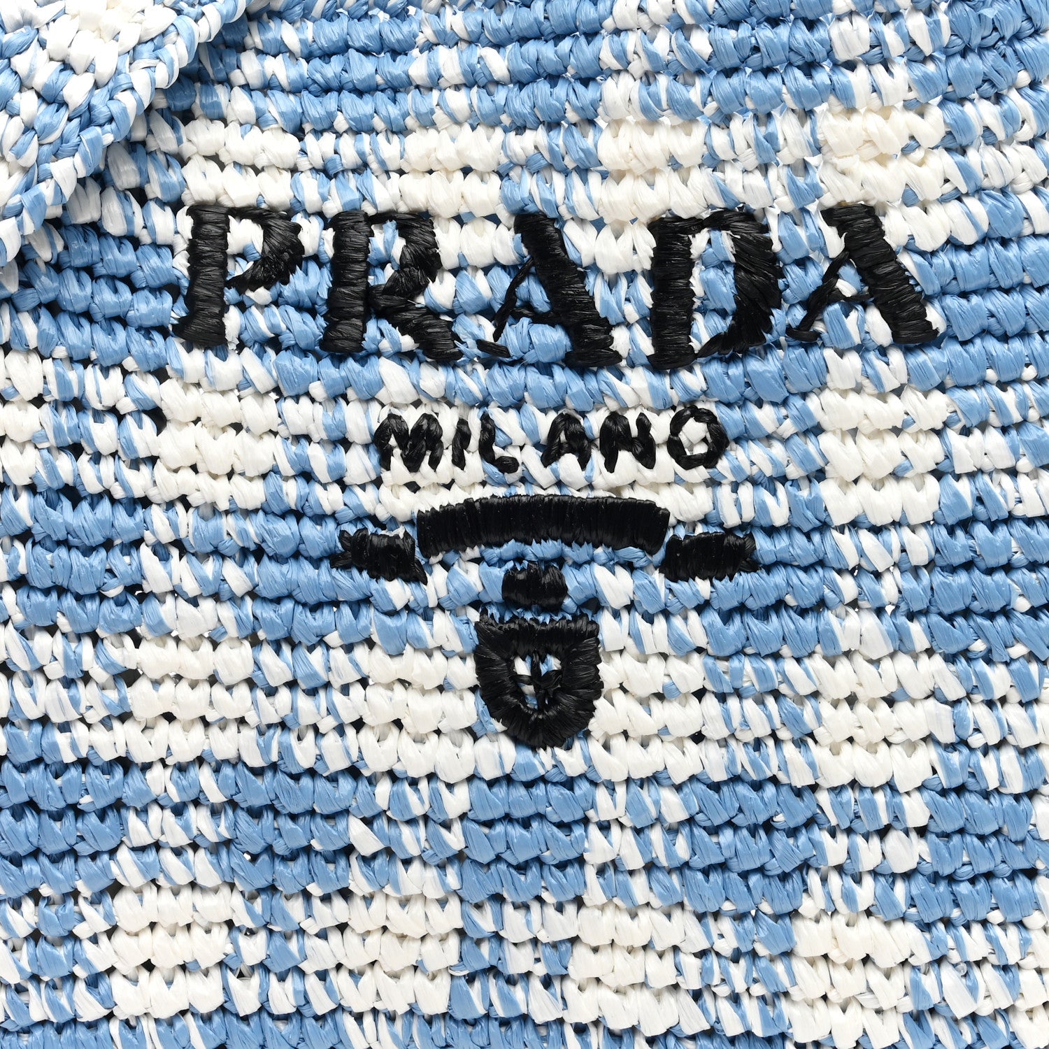 Prada Yarn Raffia Effect Crochet Embroidered Logo Tote Messenger Bag Celeste 7 of 9
