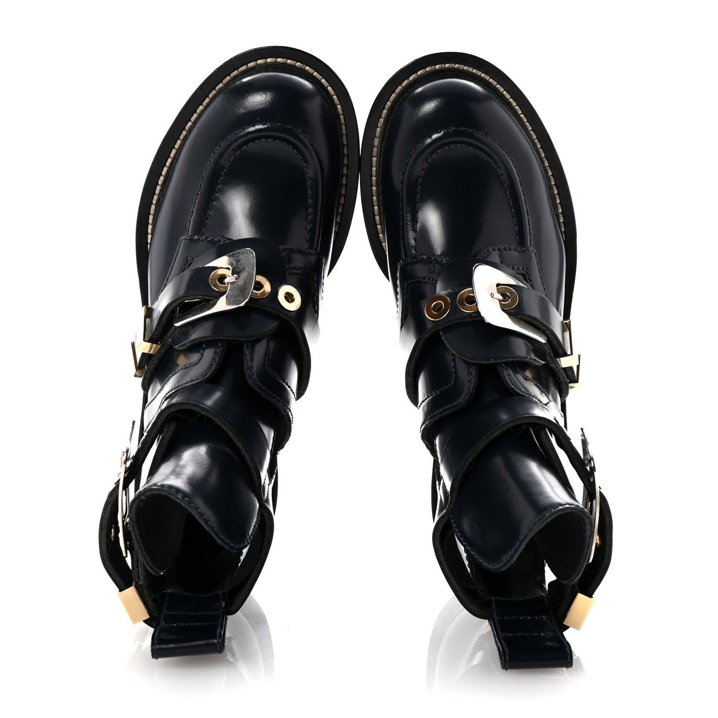 Brushed Calfskin Ceinture Ankle Boots 35 Navy