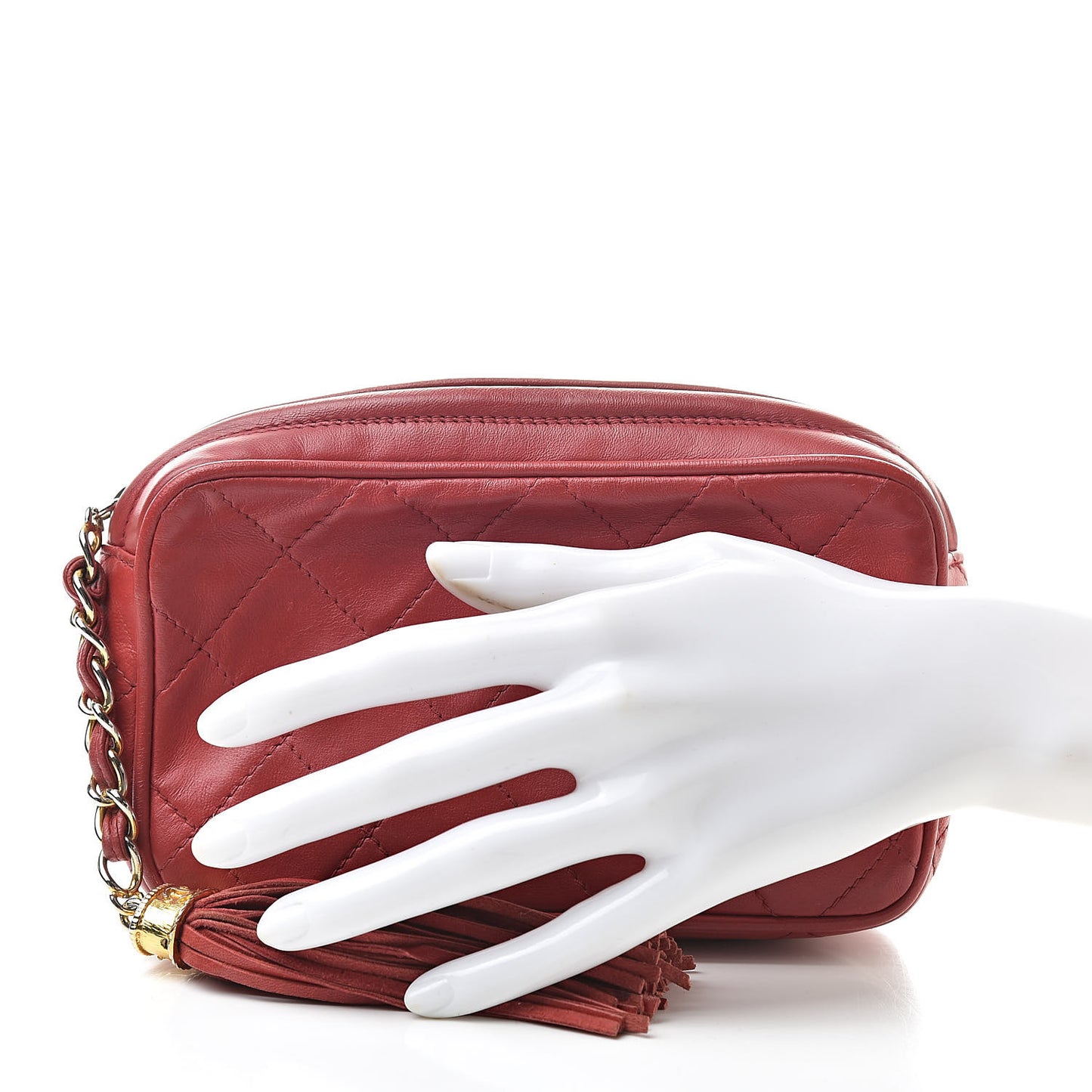 Lambskin Quilted Tassel Pouch Red