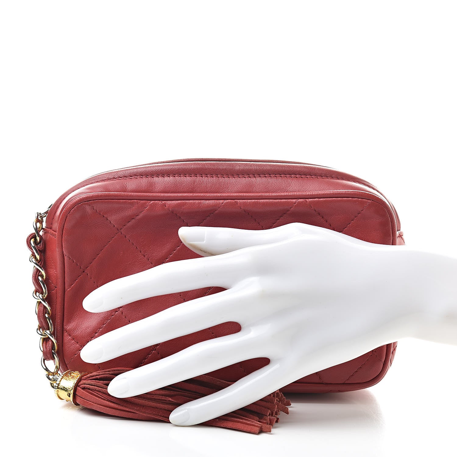 Chanel Lambskin Quilted Tassel Pouch Red 2 of 11