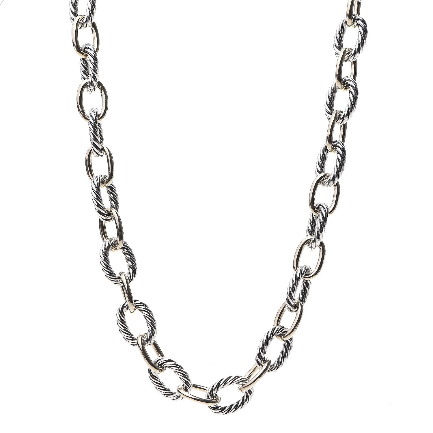 David Yurman Sterling Silver 18K Yellow Gold 12mm Large Oval Link Necklace 1 of 4