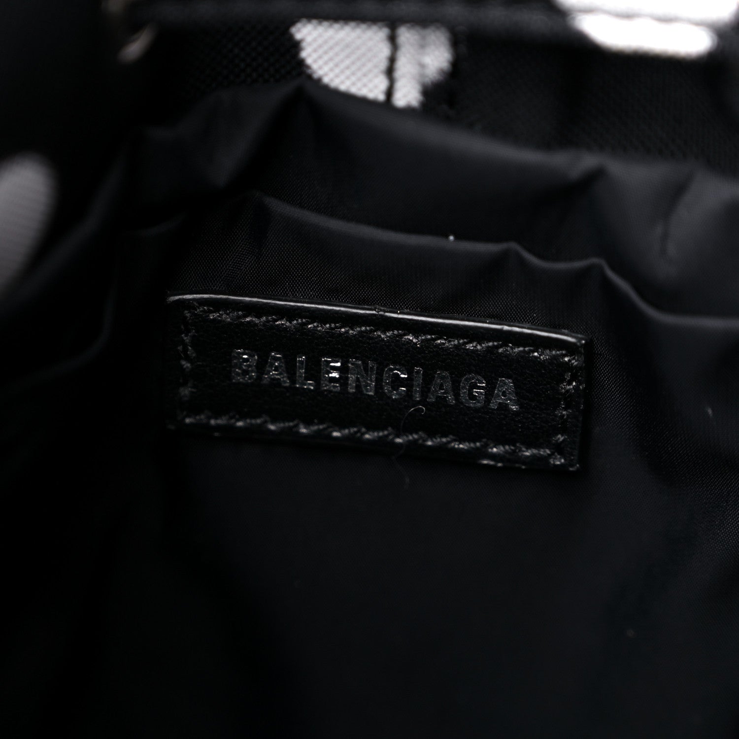 Balenciaga Recycled Sport Nylon Polka Dot Logo Embroidered Wheel Drawstring Bucket Bag Black White 6 of 9