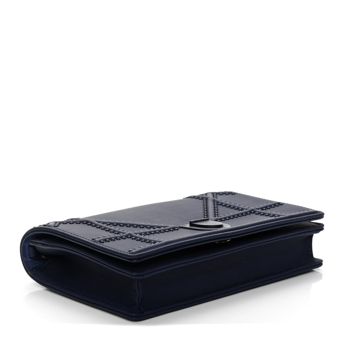 Ultra Matte Calfskin Studded Diorama Wallet on Chain Pouch Indigo