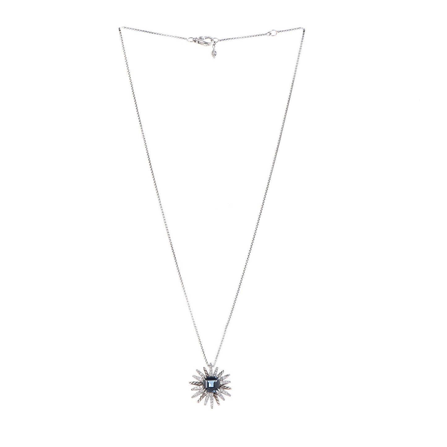 Sterling Silver Diamond Hampton Blue Topaz 23mm Starburst Pendant Necklace