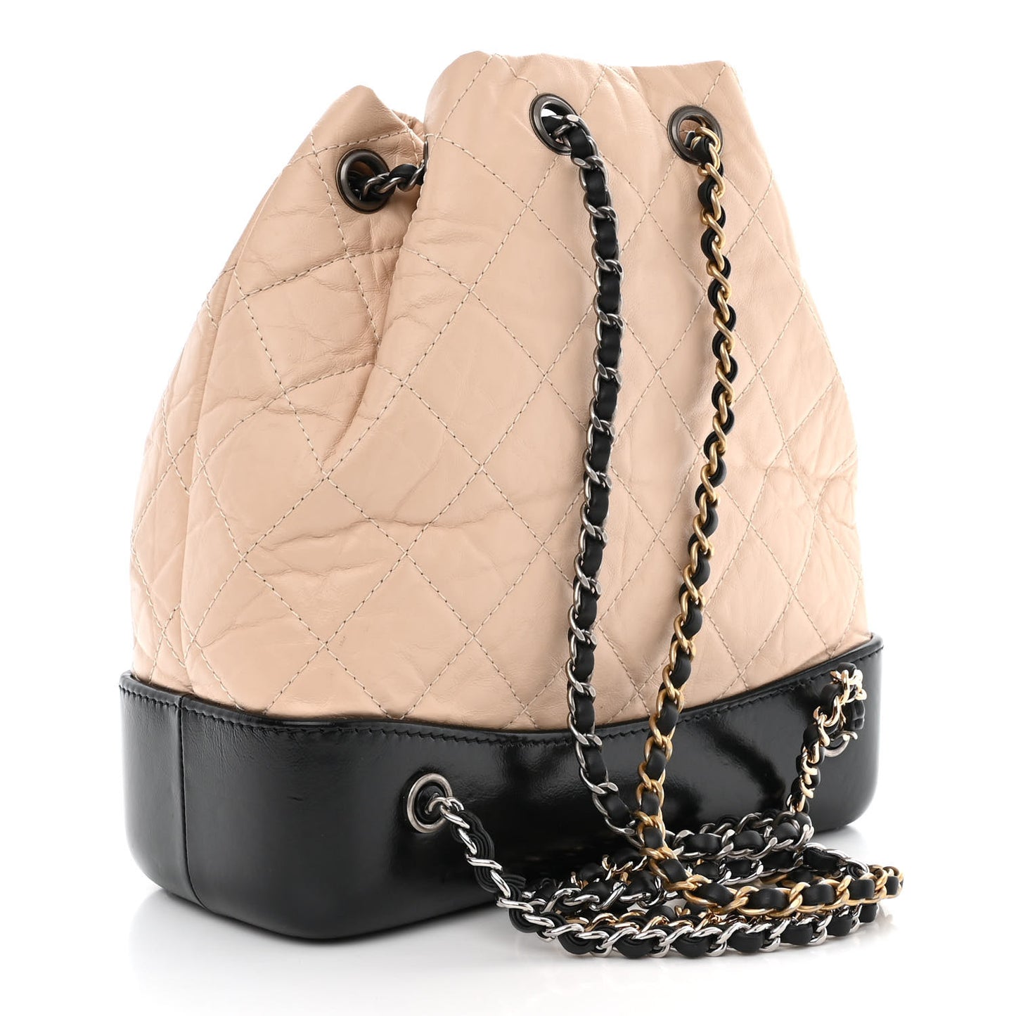 Aged Calfskin Quilted Small Gabrielle Backpack Beige Black