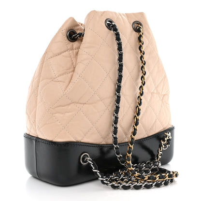 Chanel Aged Calfskin Quilted Small Gabrielle Backpack Beige Black 2 of 10