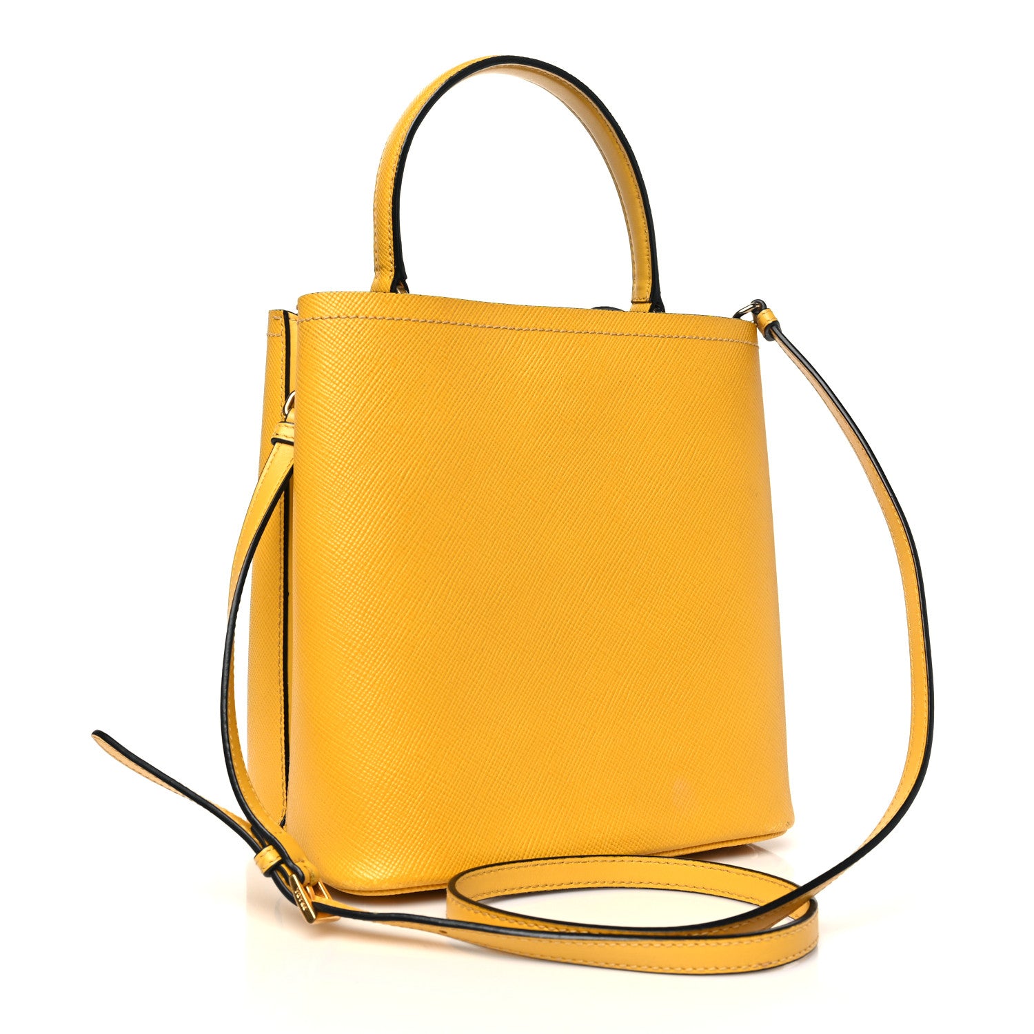 Prada Saffiano Cuir Calfskin Medium Panier Bucket Bag Soleil Black 3 of 10