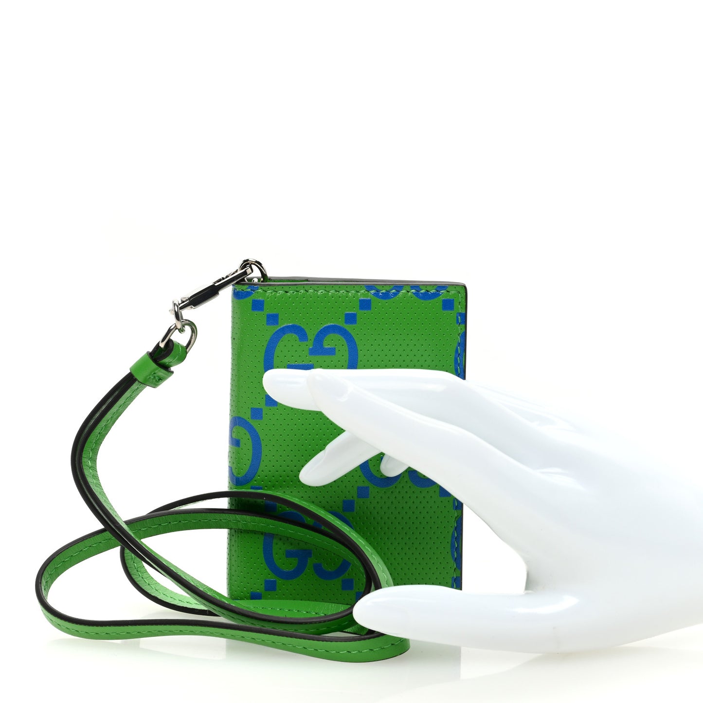 Calfskin GG Tennis Bi-Color Embossed Card Case Joy Green Joy Blue