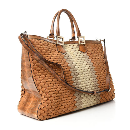 Fendi Suede Calfskin Water Snake Twins Tote Brown 3 of 10