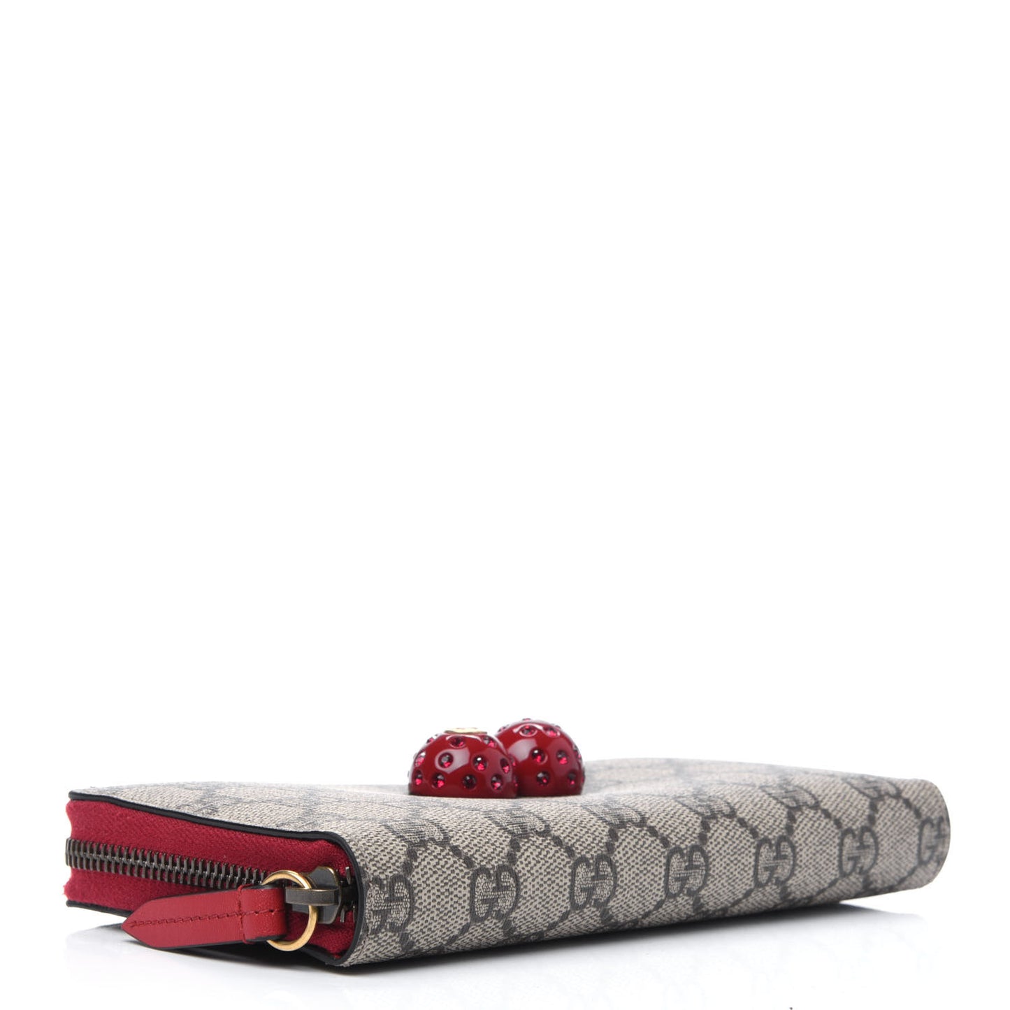 GG Supreme Monogram Cherries Zip Around Wallet Hibiscus Red