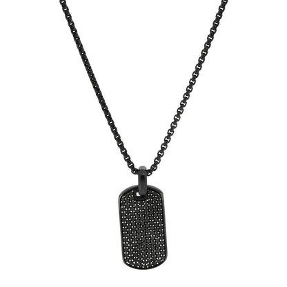 David Yurman Titanium Sterling Silver Stainless Steel Black Diamond 35mm Chevron Dog Tag Necklace 1 of 5