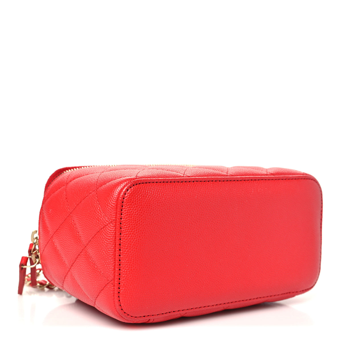 Caviar Quilted Small Vanity Case With Chain Red