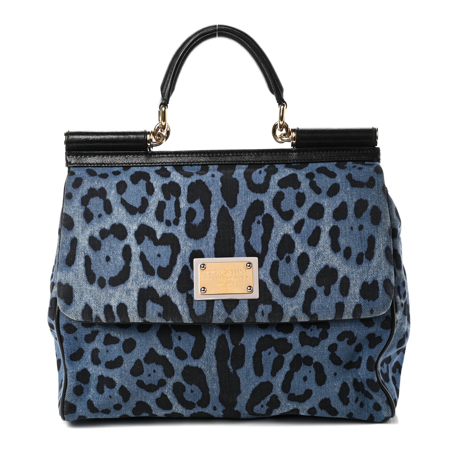 Denim Leopard Print Medium Miss Sicily Satchel Blue