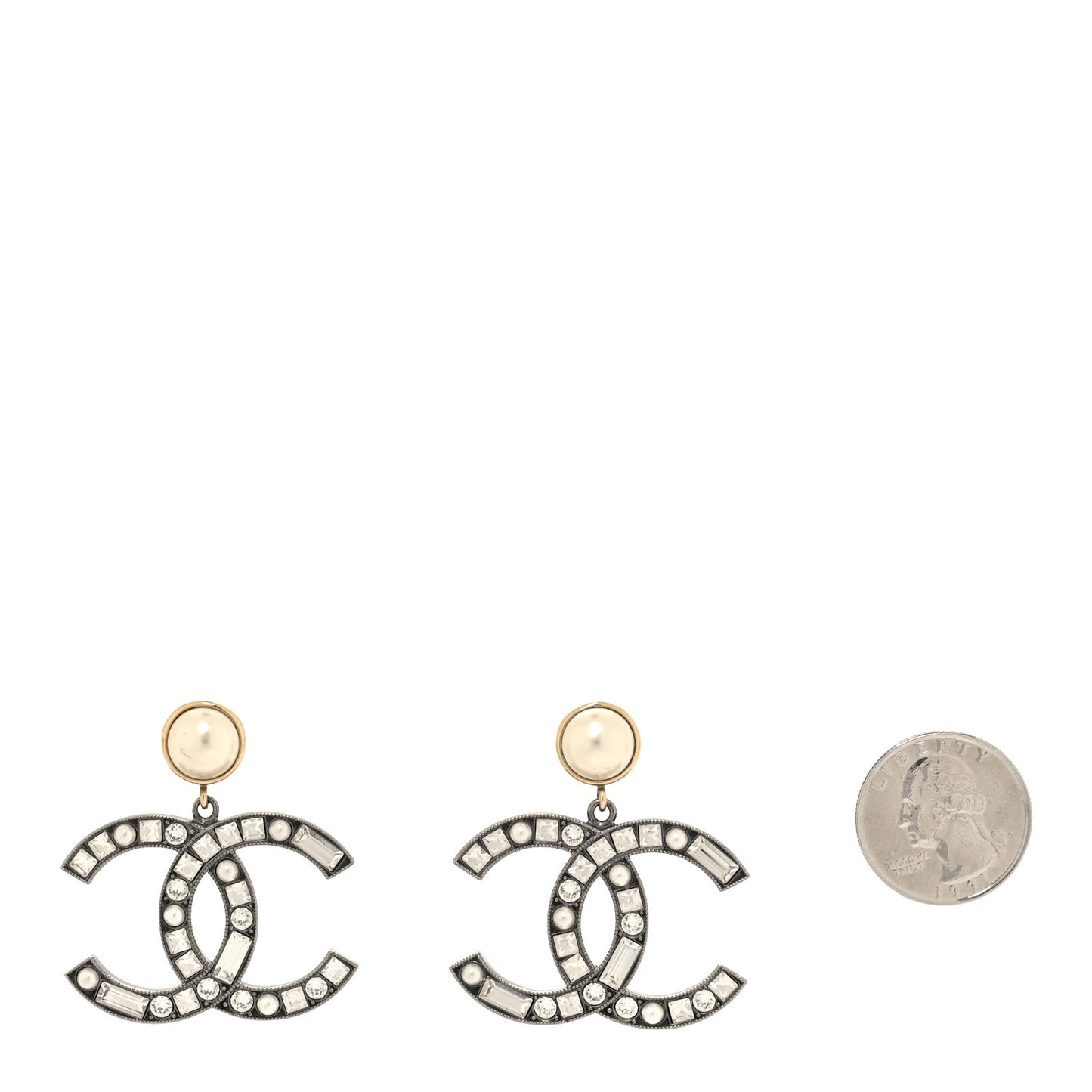 Crystal Baguette Pearl Bright Young Things CC Drop Earrings Silver