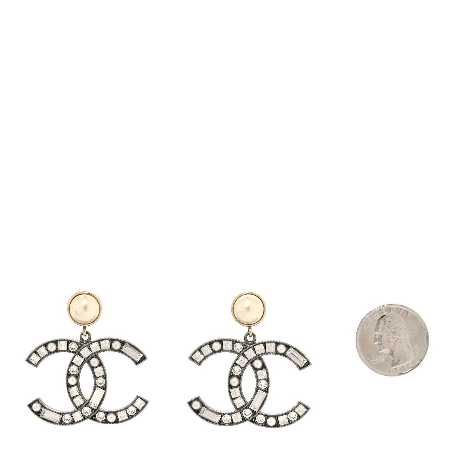 Chanel Crystal Baguette Pearl Bright Young Things CC Drop Earrings Silver 2 of 6