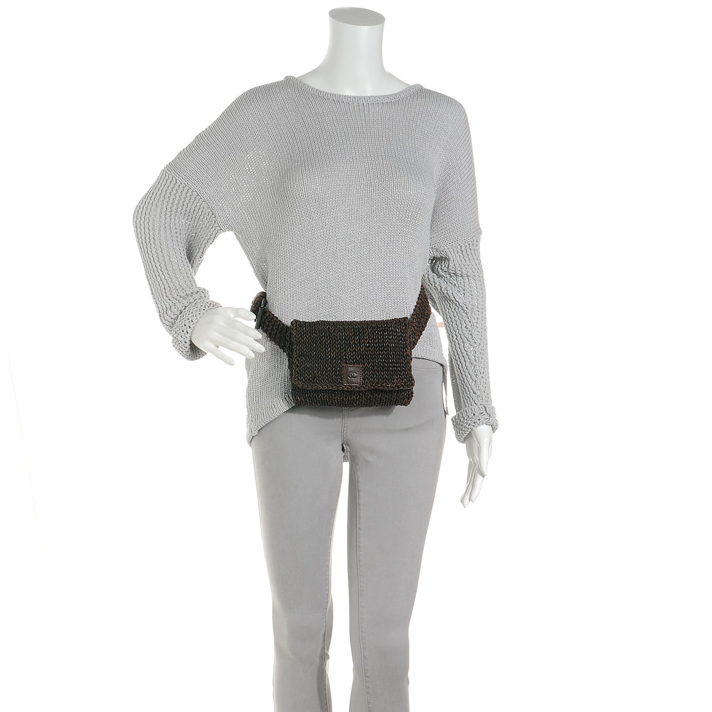 Knitted Leather Waist Belt Bag Brown