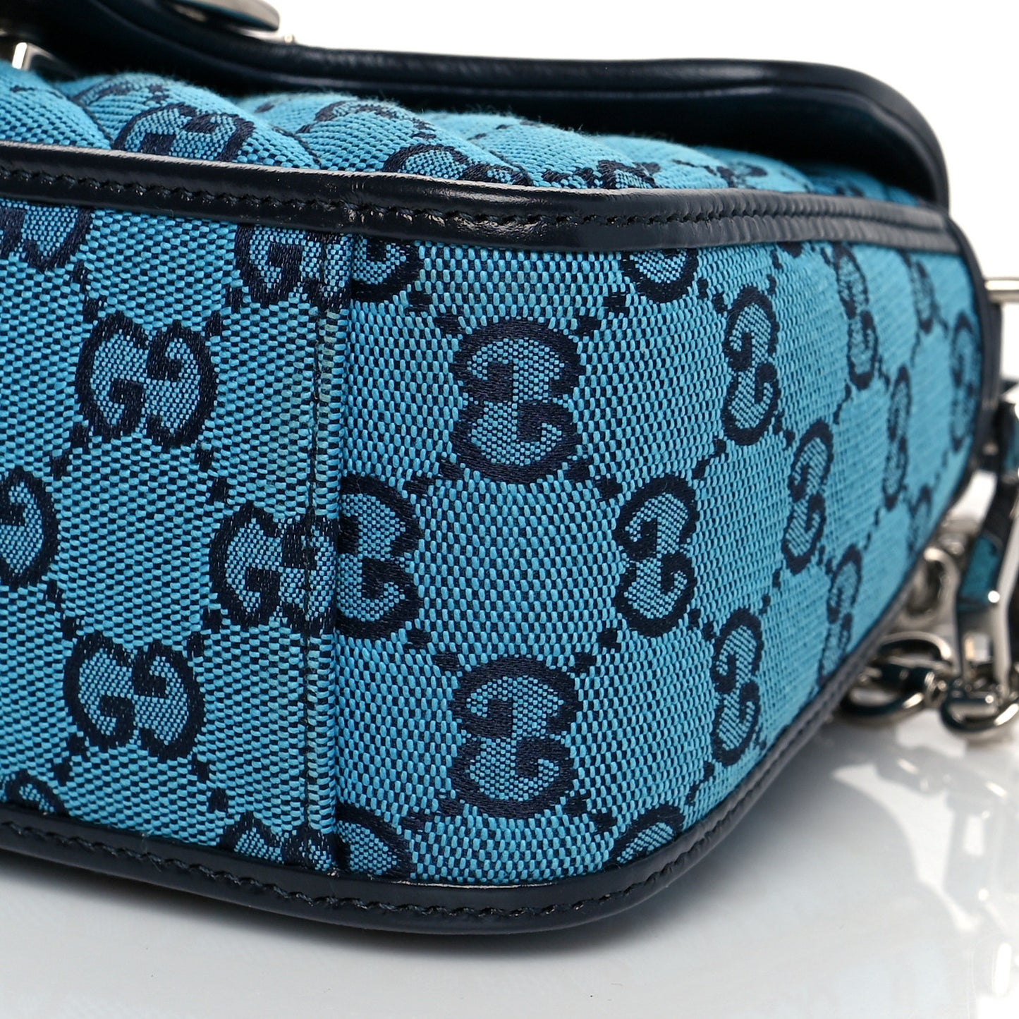 Monogram Multicolor Matelasse Diagonal Mini GG Marmont Top Handle Shoulder Bag Light Blue