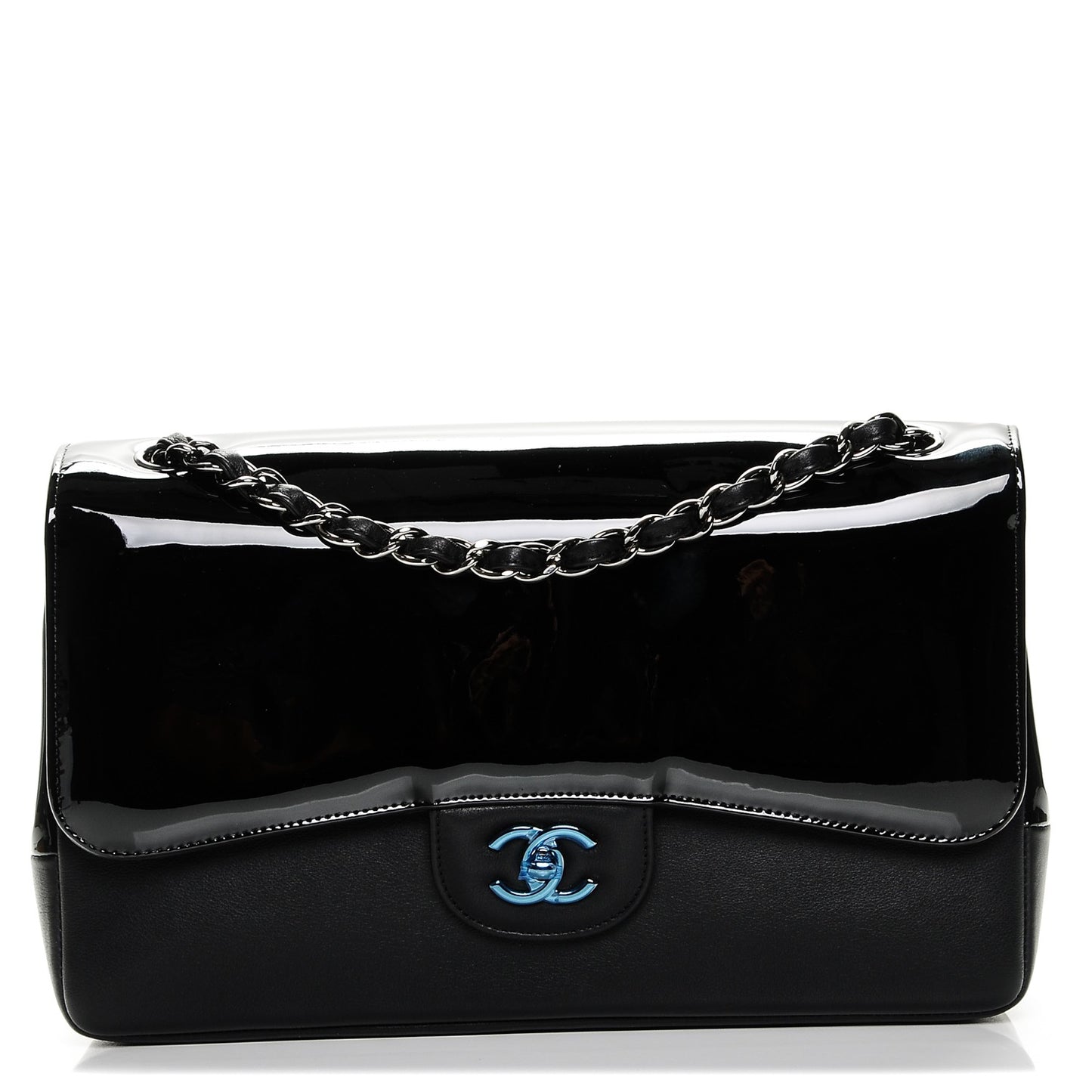 Patent Calfskin Jumbo Classic Pure Double Flap Black