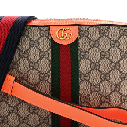 Gucci GG Supreme Monogram Textured Dollar Calfskin Web Ophidia Wristlet Shoulder Bag Beige Ebony Orange 8 of 10