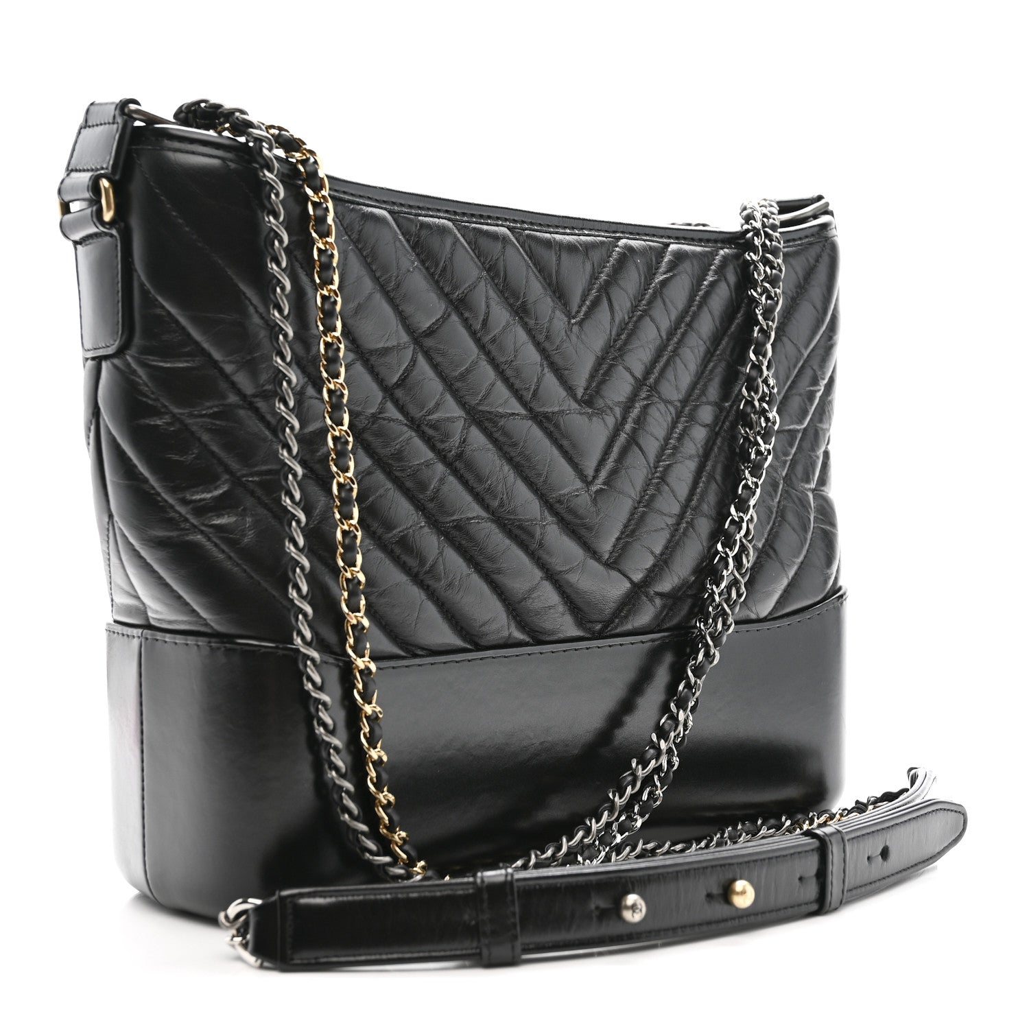 Chanel Aged Calfskin Chevron Quilted Medium Gabrielle Hobo Black 3 of 10