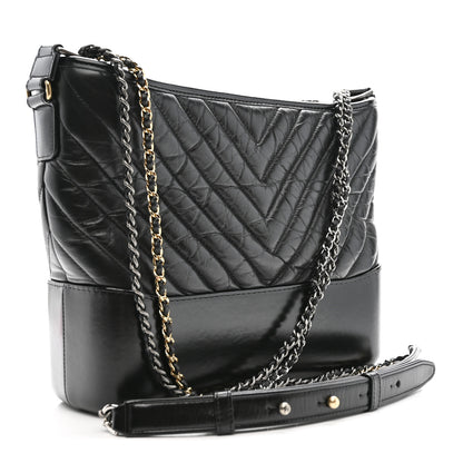 Chanel Aged Calfskin Chevron Quilted Medium Gabrielle Hobo Black 3 of 10