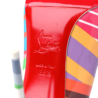 Christian Louboutin Patent Striped Grand Bain Swimming Pool Hot Chick 100 Pumps 38.5 Multicolor Lin Blue White 6 of 8