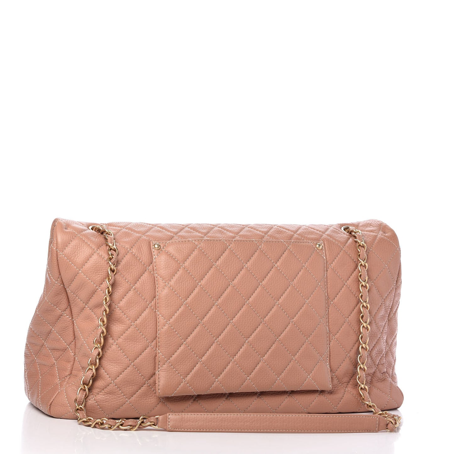 Calfskin Quilted XXL Travel Flap Bag Camel