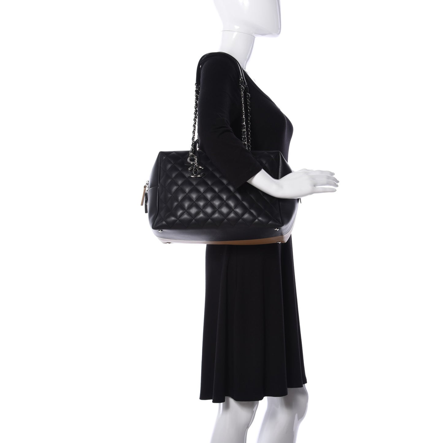 Calfskin Quilted Feather Weight Bowling Bag Black Beige