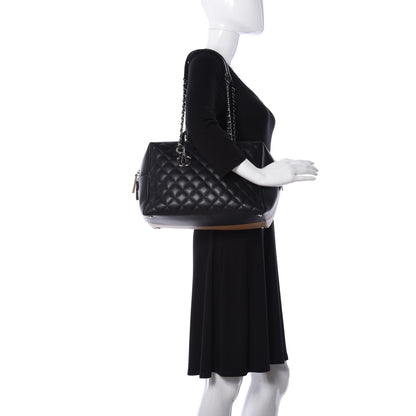 Chanel Calfskin Quilted Feather Weight Bowling Bag Black Beige 2 of 9