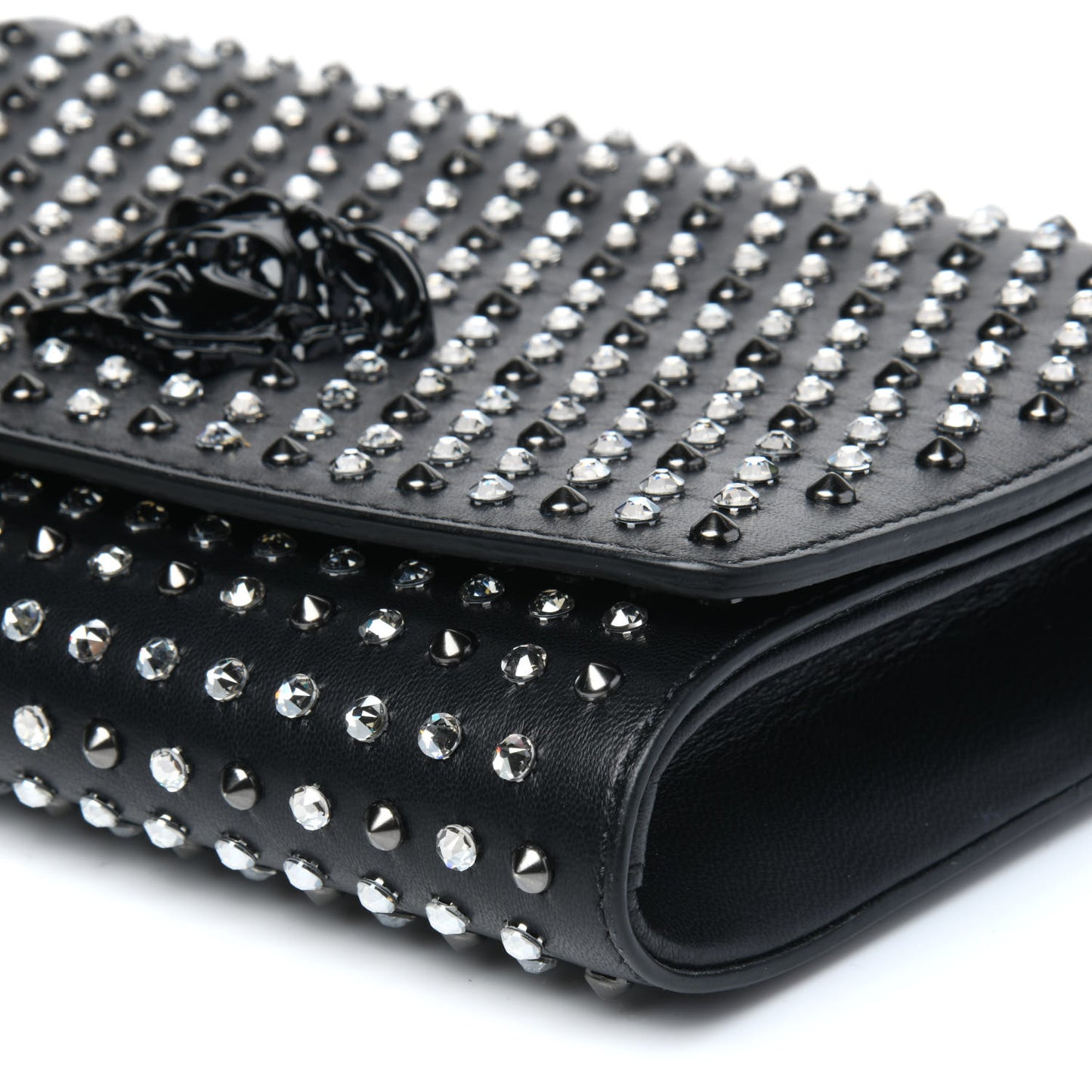 Nappa Crystal Studded Palazzo Chain Evening Bag Black