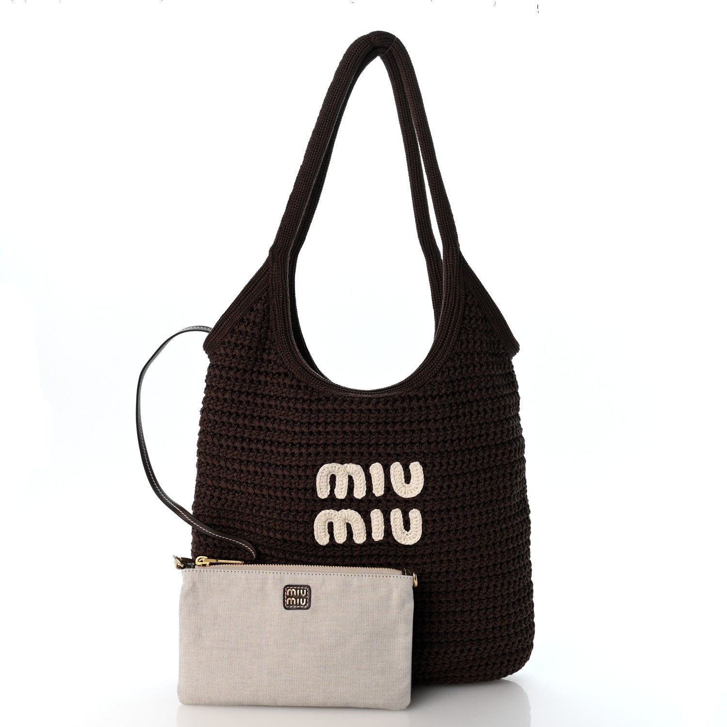 Miu Miu Cotton Crochet Ivy Bag Cacao Talco 2 of 11