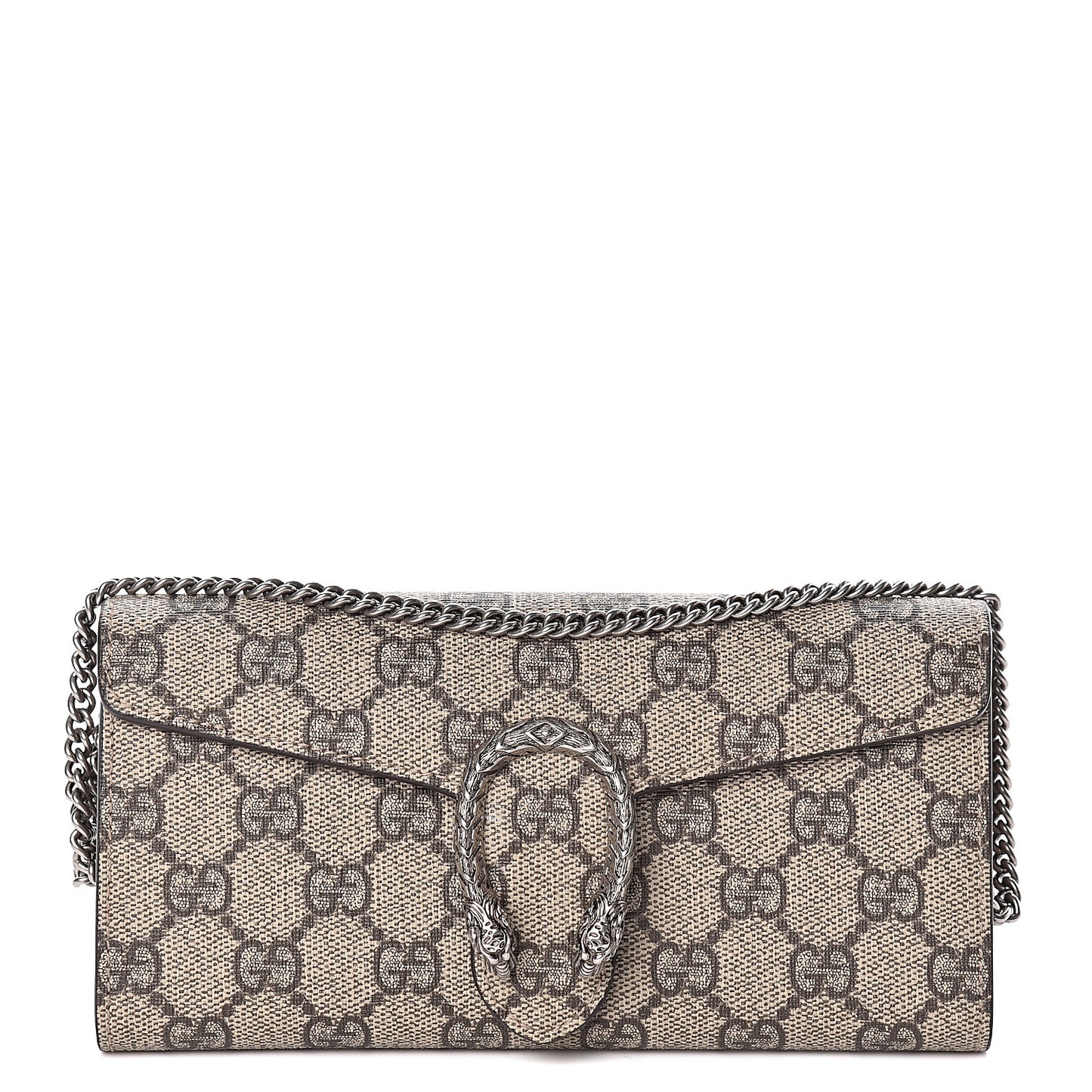 GG Supreme Monogram Dionysus Chain Clutch Wallet Beige Taupe
