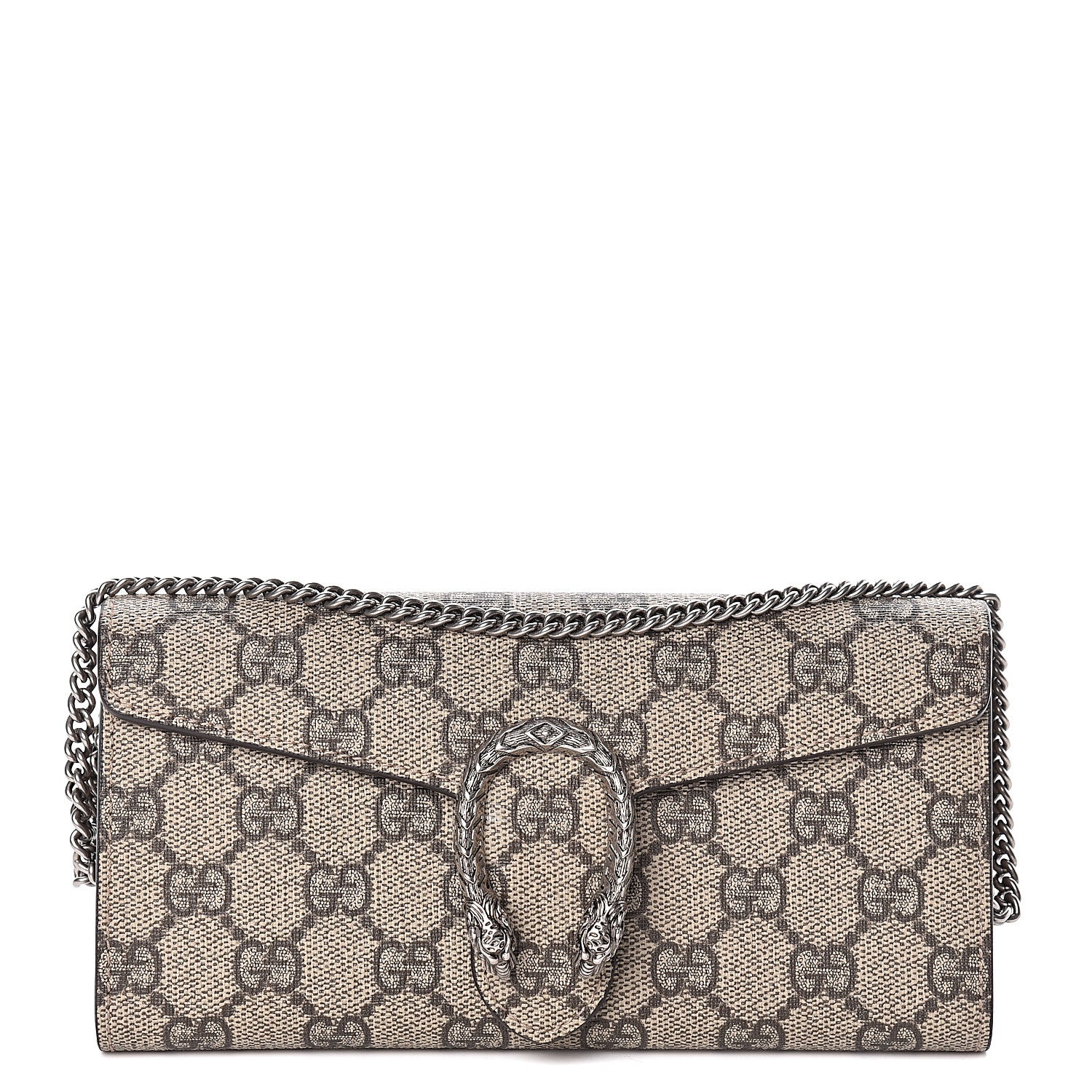 Gucci GG Supreme Monogram Dionysus Chain Clutch Wallet Beige Taupe 1 of 12