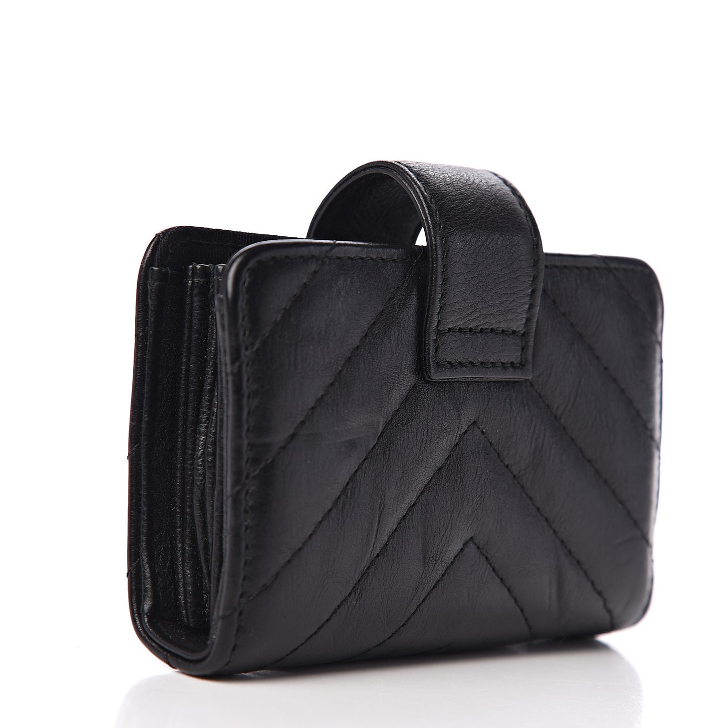 Calfskin Chevron Quilted Gusseted Card Holder Black