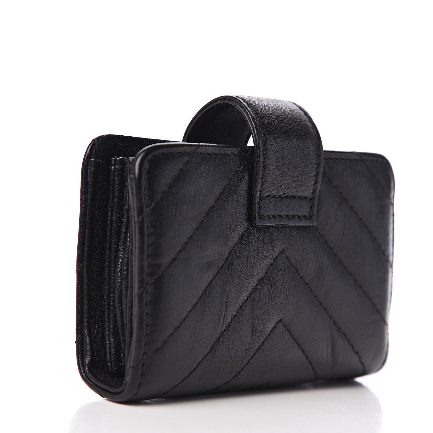 Chanel Calfskin Chevron Quilted Gusseted Card Holder Black 2 of 6