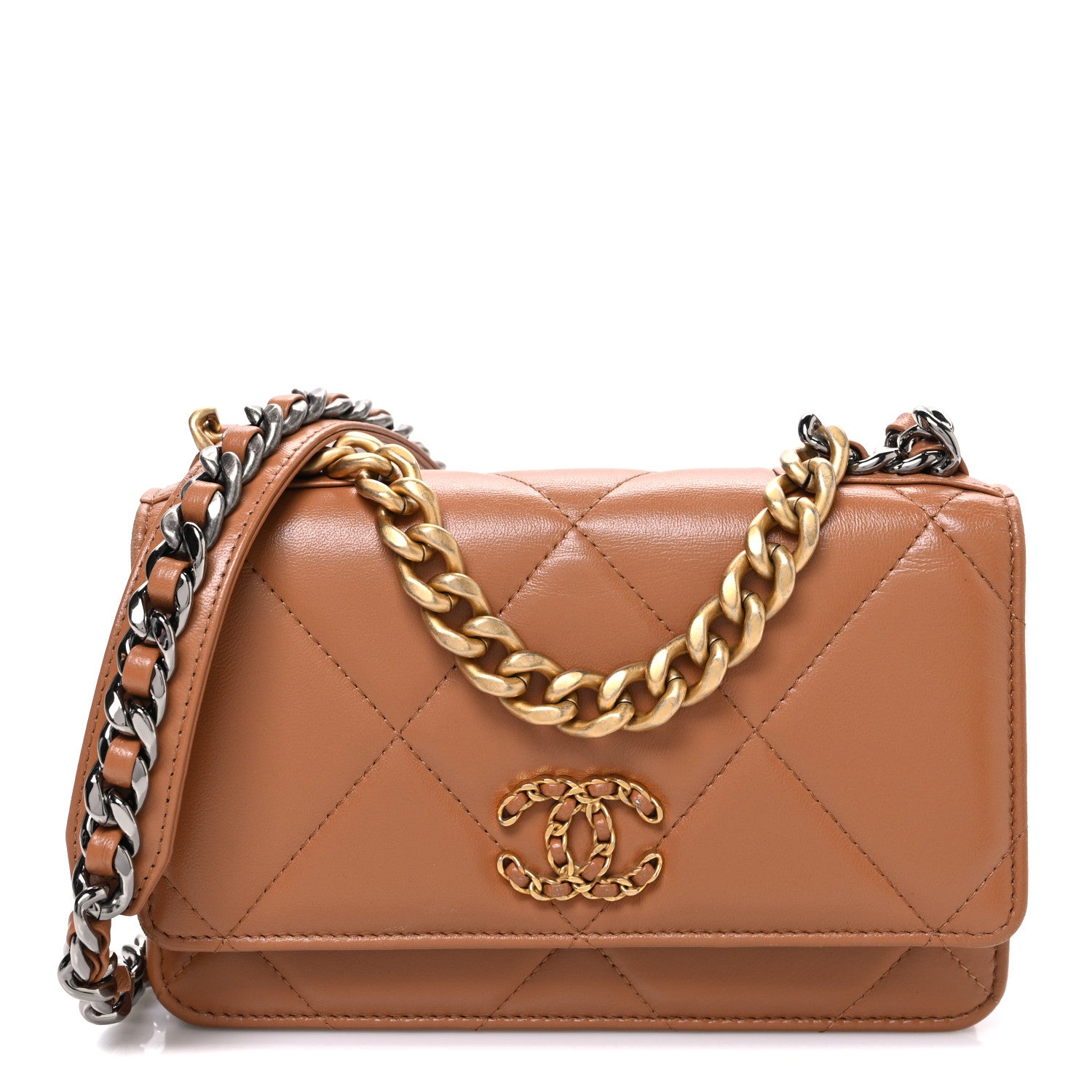 Chanel Lambskin Quilted Chanel 19 Wallet On Chain WOC Brown 1 of 12