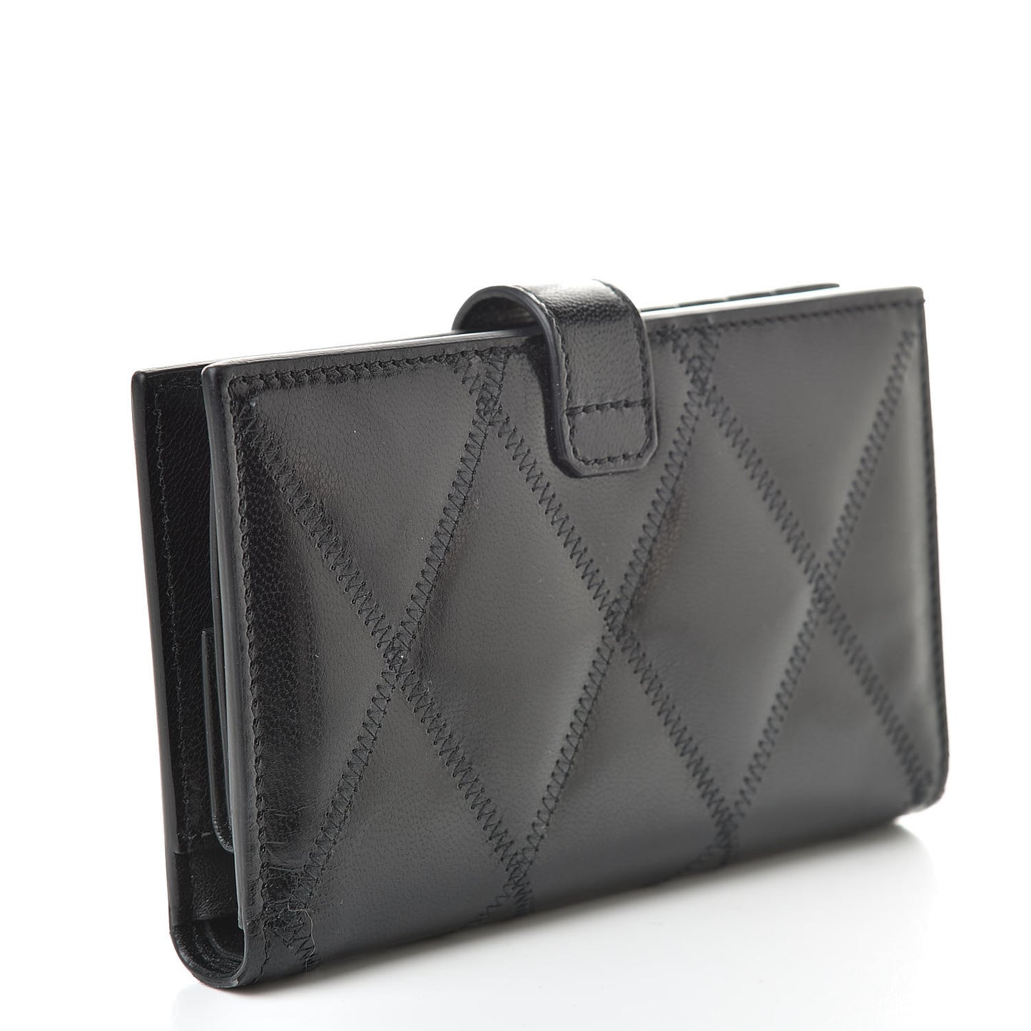 Goatskin Diamond Quilted GV3 Medium Wallet Black
