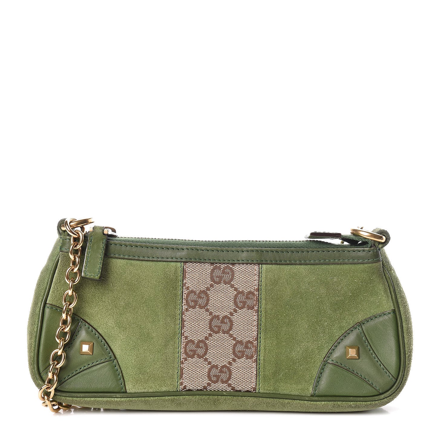 Suede Monogram Horsebit Nail Chain Pochette Green